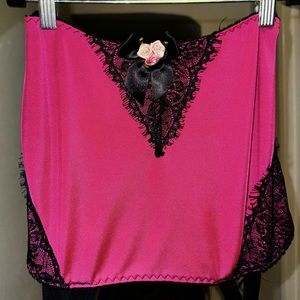 Adorable Hot Pink Nylon & Black Lace Retro Garter Skirt Size Medium